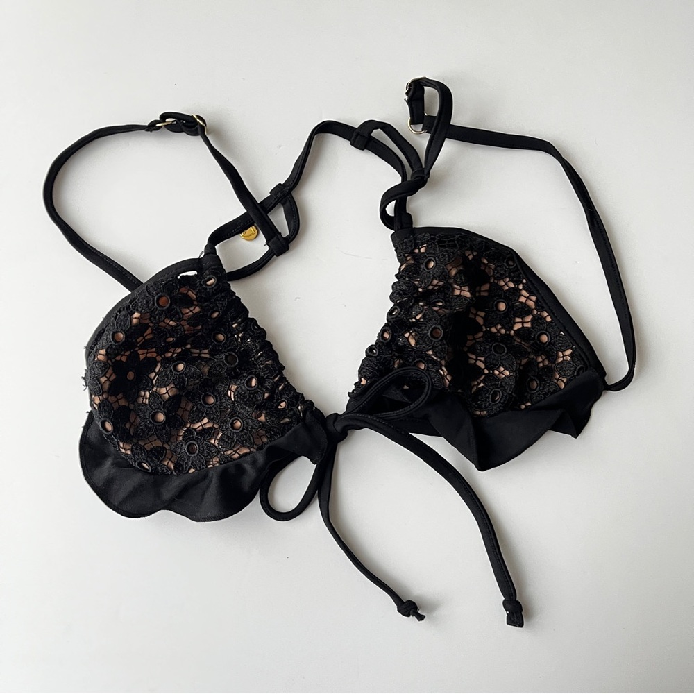 For Love and Lemons Black Ruffle Lace tie-front Bikini Top 💕 🍋